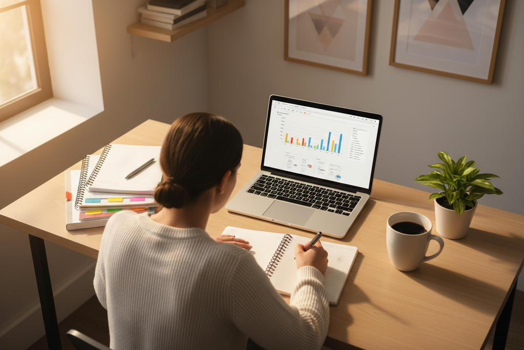 Organized student studying successfully