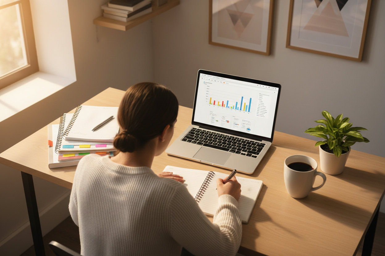 Organized student studying successfully