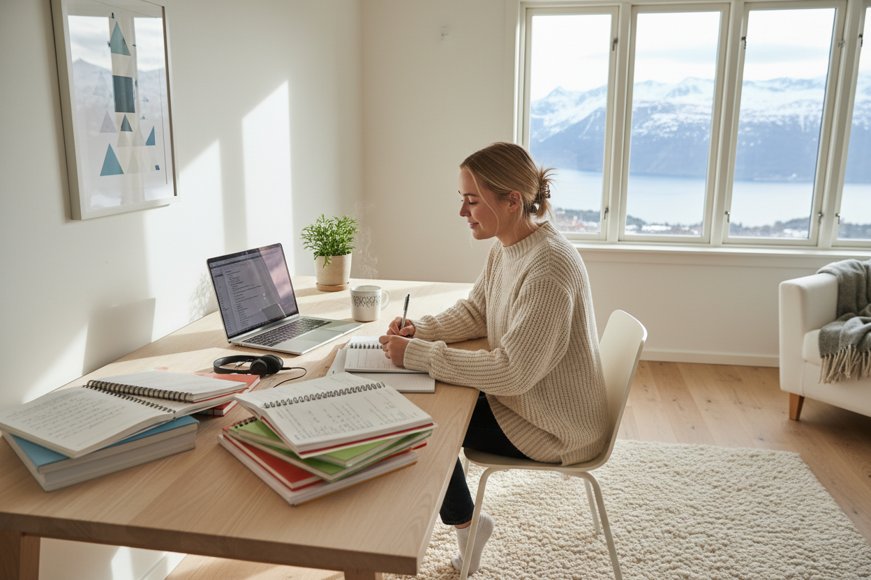 Organisert student som studerer med suksess